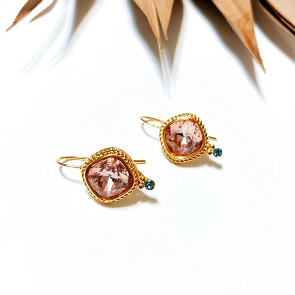 Anthropologie Gold-Tone Earrings with Pink and Blue Stones - Picture 2 of 4